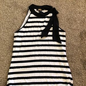 Black and white striped tank with tie neck